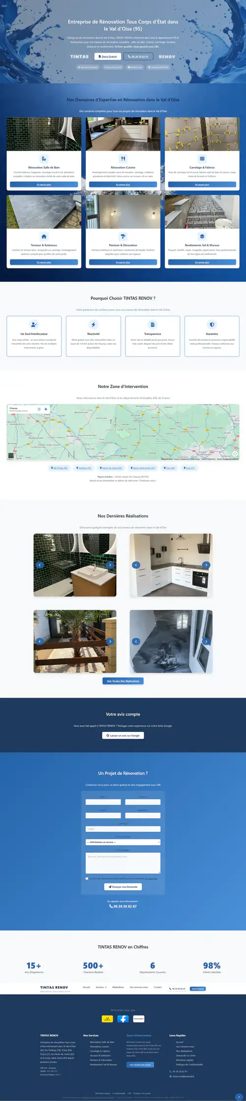 Page d'accueil du site TINTAS RENOV, entreprise de rénovation tous corps d'état dans le Val-d'Oise